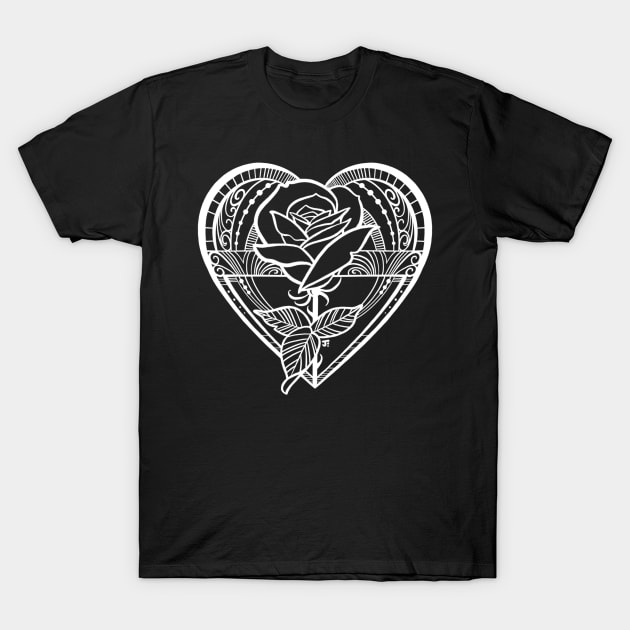 Heart and rose in white T-Shirt by Jhooray